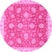 Round Machine Washable Oriental Pink Traditional Rug, wshabs3825pnk