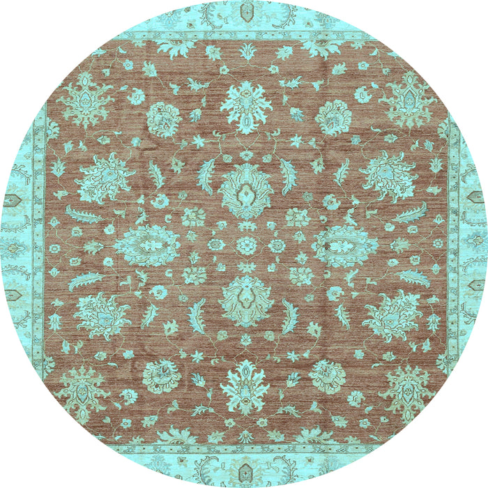 Round Machine Washable Oriental Light Blue Traditional Rug, wshabs3825lblu