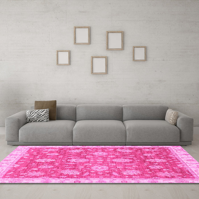 Machine Washable Oriental Pink Traditional Rug in a Living Room, wshabs3825pnk