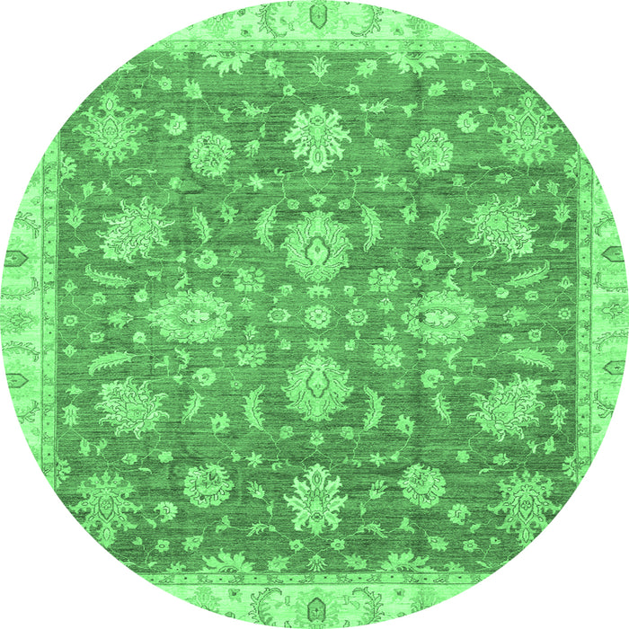 Round Machine Washable Oriental Emerald Green Traditional Area Rugs, wshabs3825emgrn
