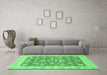 Machine Washable Abstract Emerald Green Modern Area Rugs in a Living Room,, wshabs3826emgrn