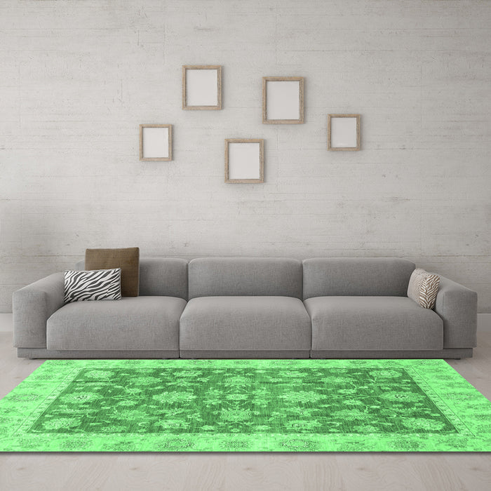 Machine Washable Abstract Emerald Green Modern Area Rugs in a Living Room,, wshabs3826emgrn