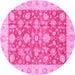 Round Machine Washable Abstract Pink Modern Rug, wshabs3826pnk