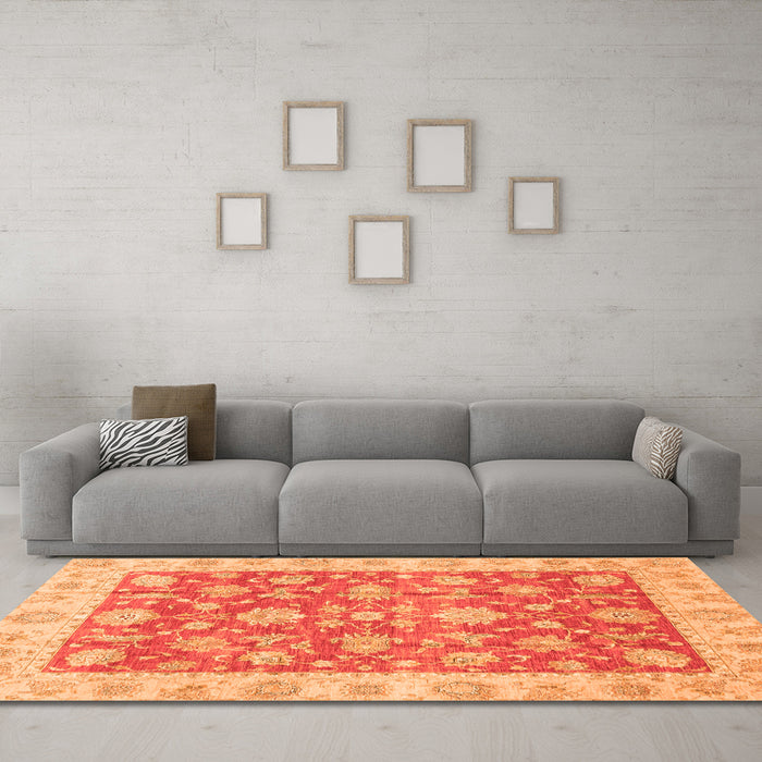 Machine Washable Abstract Orange Modern Area Rugs in a Living Room, wshabs3826org