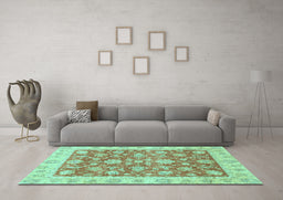 Machine Washable Abstract Turquoise Modern Area Rugs in a Living Room,, wshabs3826turq