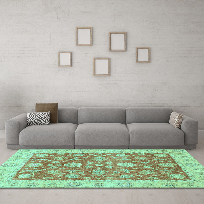 Machine Washable Abstract Turquoise Modern Area Rugs in a Living Room,, wshabs3826turq
