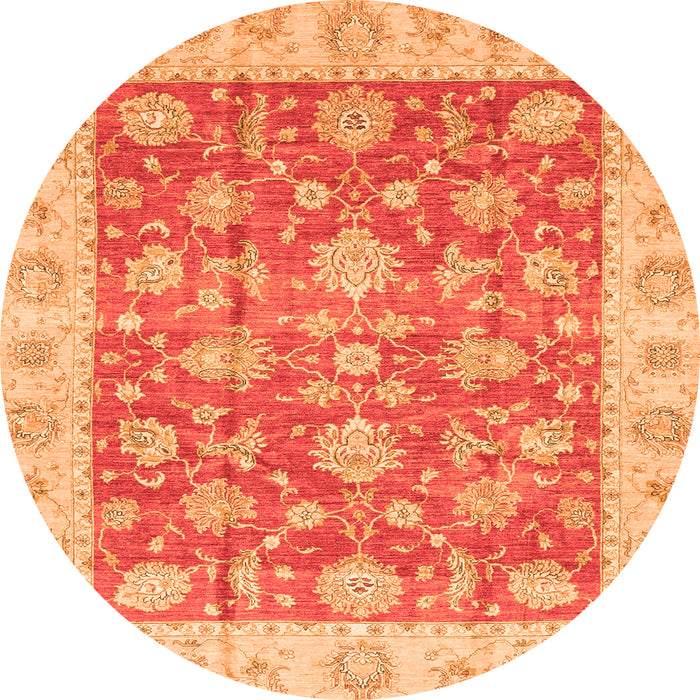 Round Machine Washable Abstract Orange Modern Area Rugs, wshabs3826org
