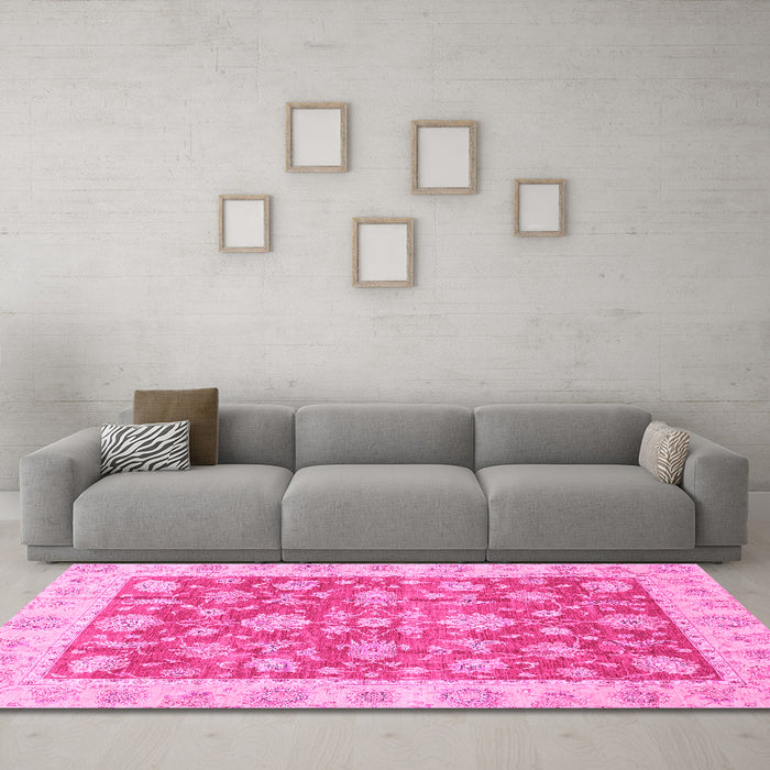 Machine Washable Abstract Pink Modern Rug in a Living Room, wshabs3826pnk