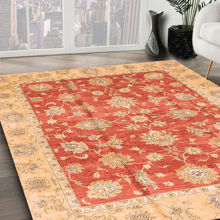 Machine Washable Abstract Orange Red Rug in a Family Room, wshabs3826