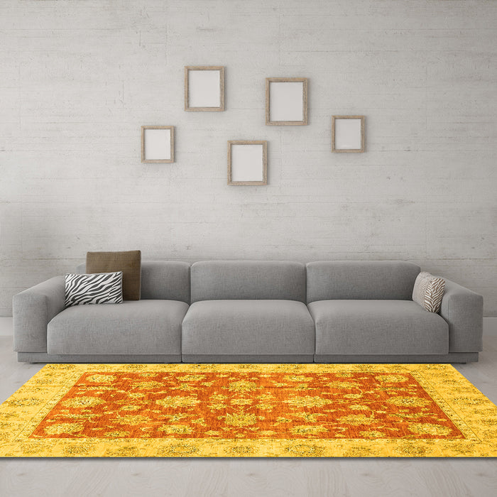 Machine Washable Abstract Yellow Modern Rug in a Living Room, wshabs3826yw