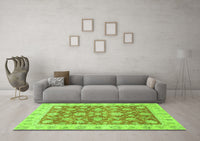 Machine Washable Abstract Green Modern Rug, wshabs3826grn