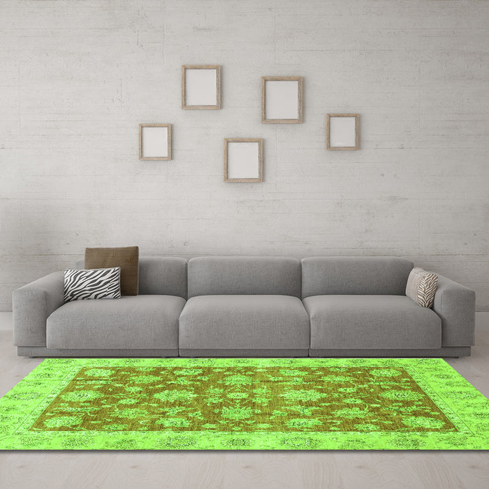 Machine Washable Abstract Green Modern Area Rugs in a Living Room,, wshabs3826grn