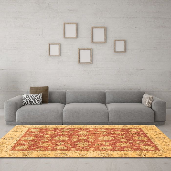 Machine Washable Abstract Brown Modern Rug in a Living Room,, wshabs3826brn