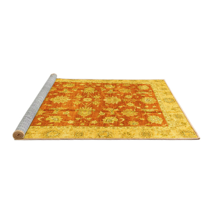 Sideview of Machine Washable Abstract Yellow Modern Rug, wshabs3826yw