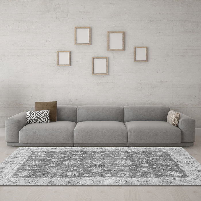 Machine Washable Abstract Gray Modern Rug in a Living Room,, wshabs3826gry
