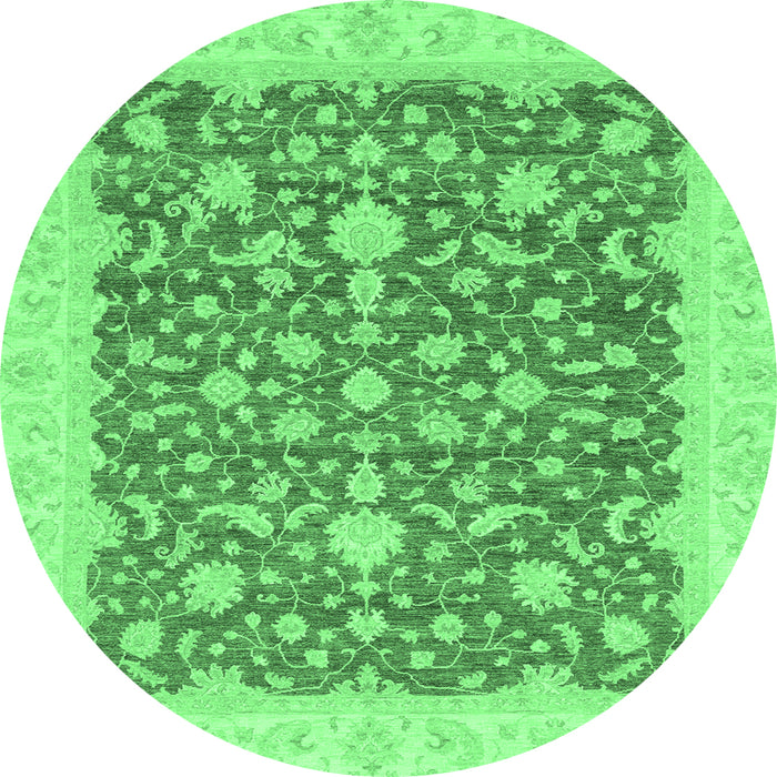 Round Machine Washable Oriental Emerald Green Traditional Area Rugs, wshabs3827emgrn