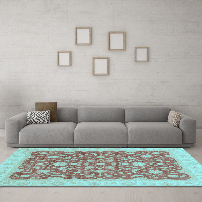Machine Washable Oriental Light Blue Traditional Rug in a Living Room, wshabs3827lblu
