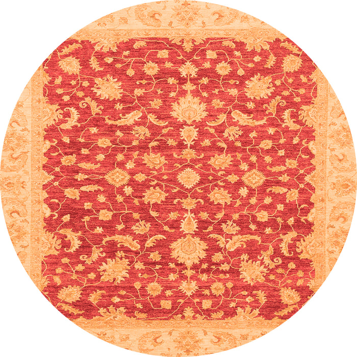 Round Machine Washable Oriental Orange Traditional Area Rugs, wshabs3827org