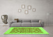 Machine Washable Oriental Green Traditional Area Rugs in a Living Room,, wshabs3827grn