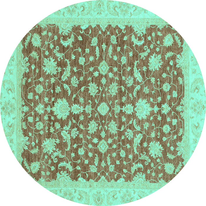 Round Machine Washable Oriental Turquoise Traditional Area Rugs, wshabs3827turq