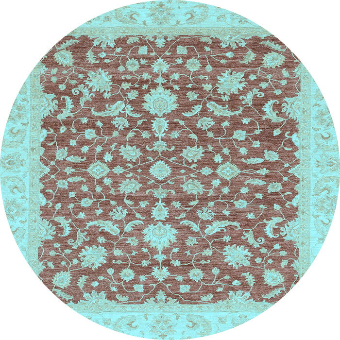 Round Machine Washable Oriental Light Blue Traditional Rug, wshabs3827lblu