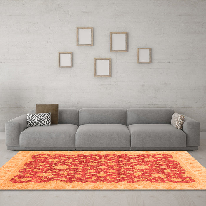 Machine Washable Oriental Orange Traditional Area Rugs in a Living Room, wshabs3827org