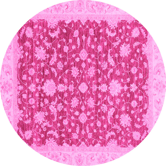 Round Machine Washable Oriental Pink Traditional Rug, wshabs3827pnk