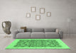 Machine Washable Oriental Emerald Green Traditional Area Rugs in a Living Room,, wshabs3827emgrn