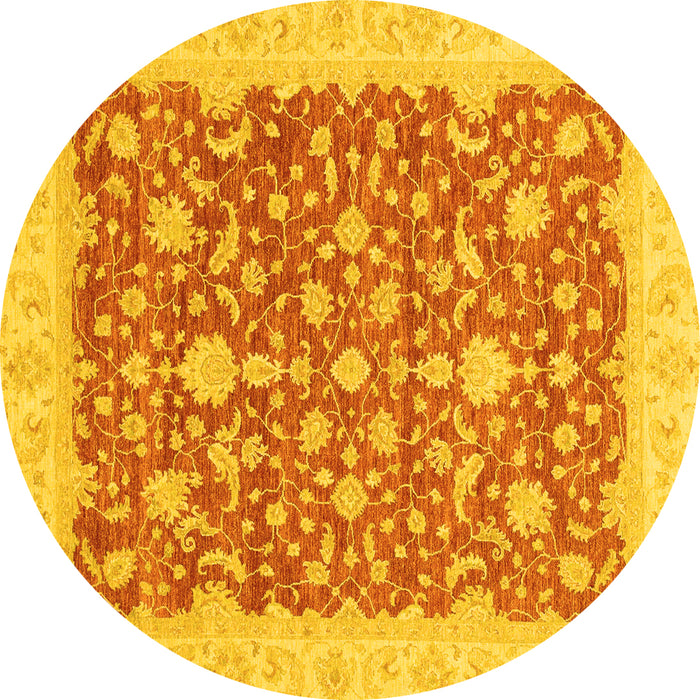 Round Machine Washable Oriental Yellow Traditional Rug, wshabs3827yw