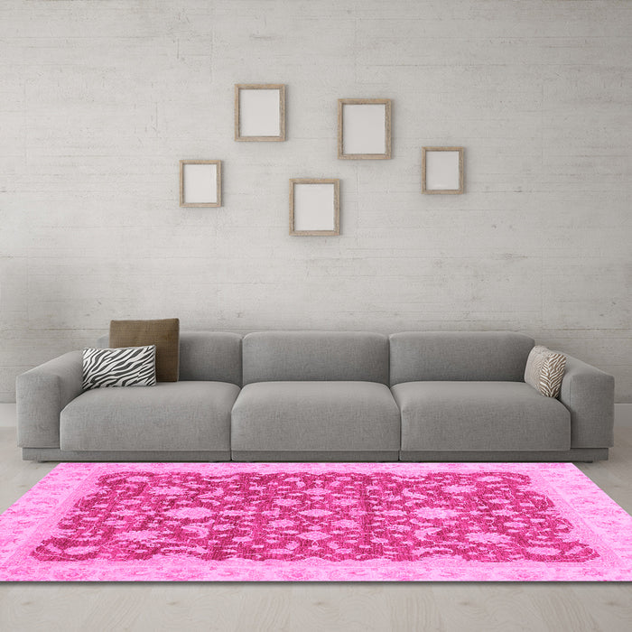 Machine Washable Oriental Pink Traditional Rug in a Living Room, wshabs3827pnk