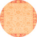 Round Machine Washable Abstract Orange Modern Area Rugs, wshabs3828org