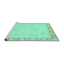 Sideview of Machine Washable Abstract Turquoise Modern Area Rugs, wshabs3828turq