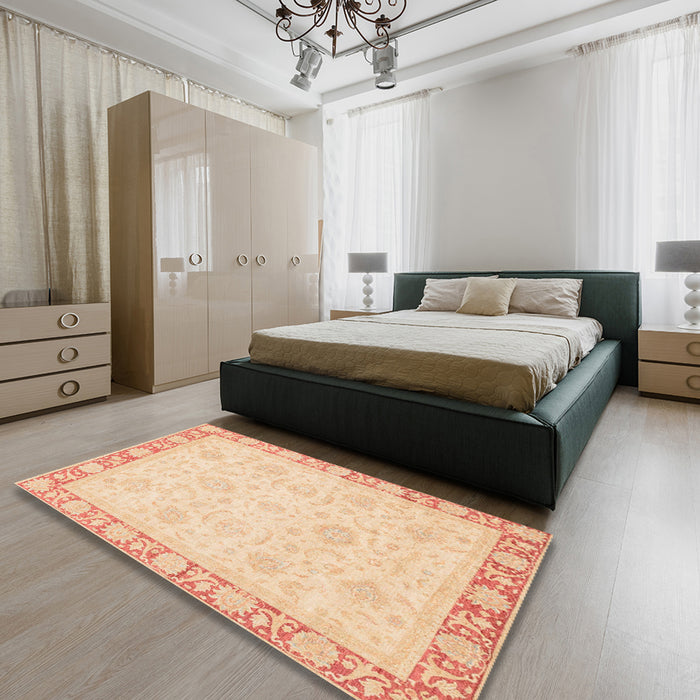 Abstract Pastel Orange Modern Rug in a Bedroom, abs3828