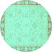 Round Machine Washable Abstract Turquoise Modern Area Rugs, wshabs3828turq