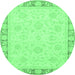 Round Machine Washable Abstract Emerald Green Modern Area Rugs, wshabs3828emgrn