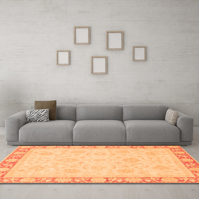 Machine Washable Abstract Orange Modern Area Rugs in a Living Room, wshabs3828org