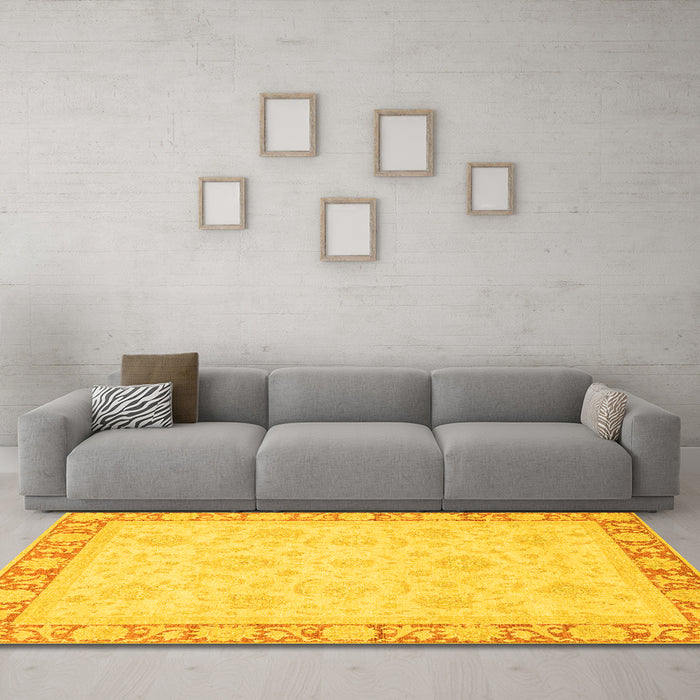 Machine Washable Abstract Yellow Modern Rug in a Living Room, wshabs3828yw