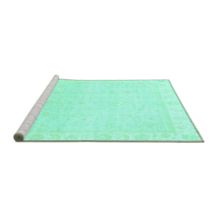 Sideview of Machine Washable Abstract Turquoise Modern Area Rugs, wshabs3829turq