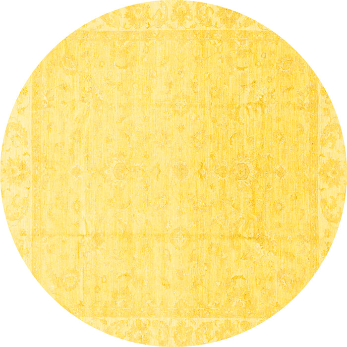 Round Abstract Yellow Modern Rug, abs3829yw