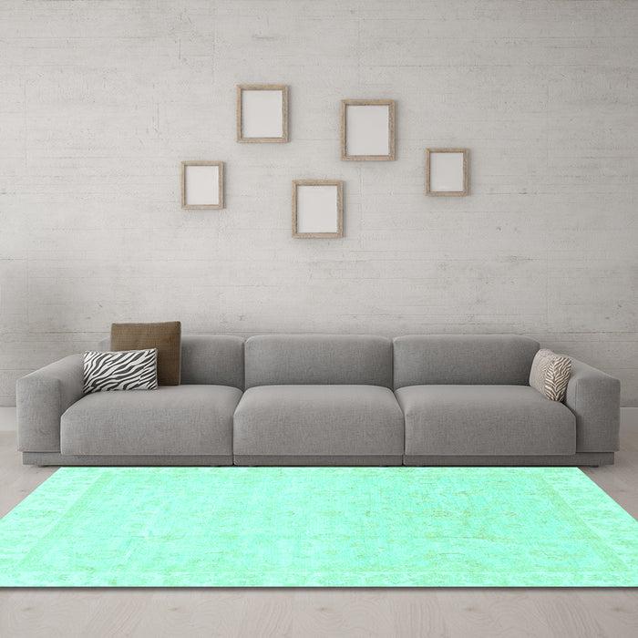 Machine Washable Abstract Turquoise Modern Area Rugs in a Living Room,, wshabs3829turq