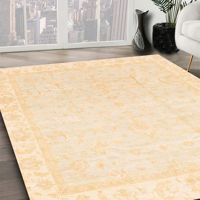 Abstract Brown Gold Modern Rug in Family Room, abs3829