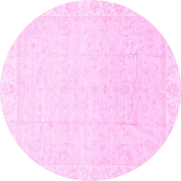 Round Machine Washable Abstract Pink Modern Rug, wshabs3829pnk