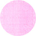 Round Machine Washable Abstract Pink Modern Rug, wshabs3829pnk