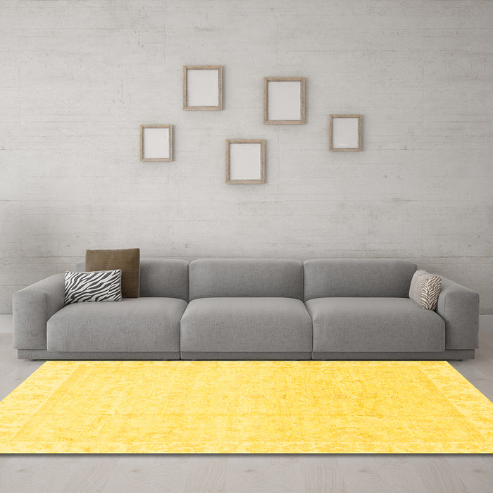 Machine Washable Abstract Yellow Modern Rug in a Living Room, wshabs3829yw