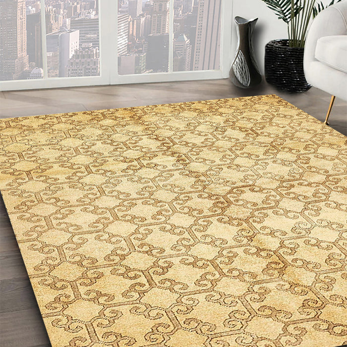 Abstract Yellow Modern Rug in Family Room, abs382