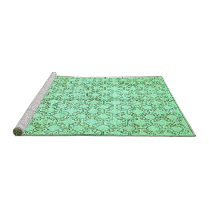 Sideview of Machine Washable Abstract Turquoise Modern Area Rugs, wshabs382turq