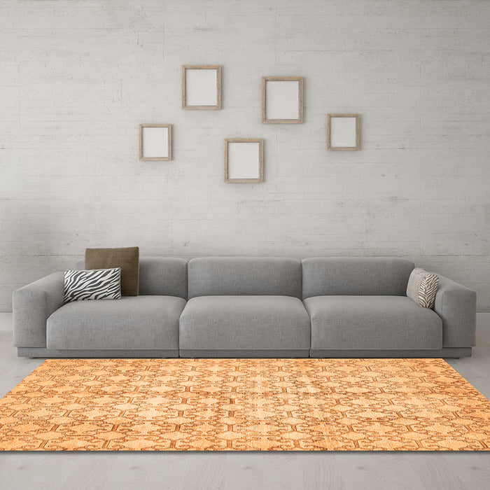 Machine Washable Abstract Orange Modern Area Rugs in a Living Room, wshabs382org