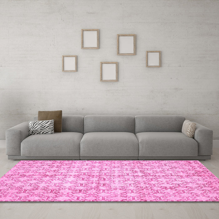 Machine Washable Abstract Pink Modern Rug in a Living Room, wshabs382pnk