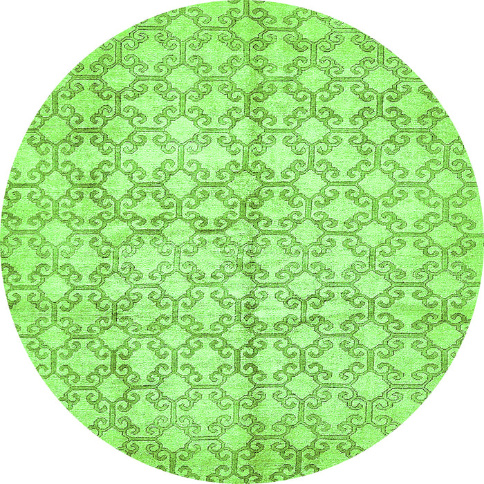 Round Machine Washable Abstract Green Modern Area Rugs, wshabs382grn