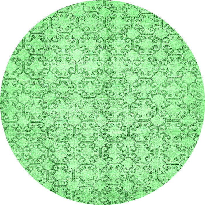 Round Machine Washable Abstract Emerald Green Modern Area Rugs, wshabs382emgrn